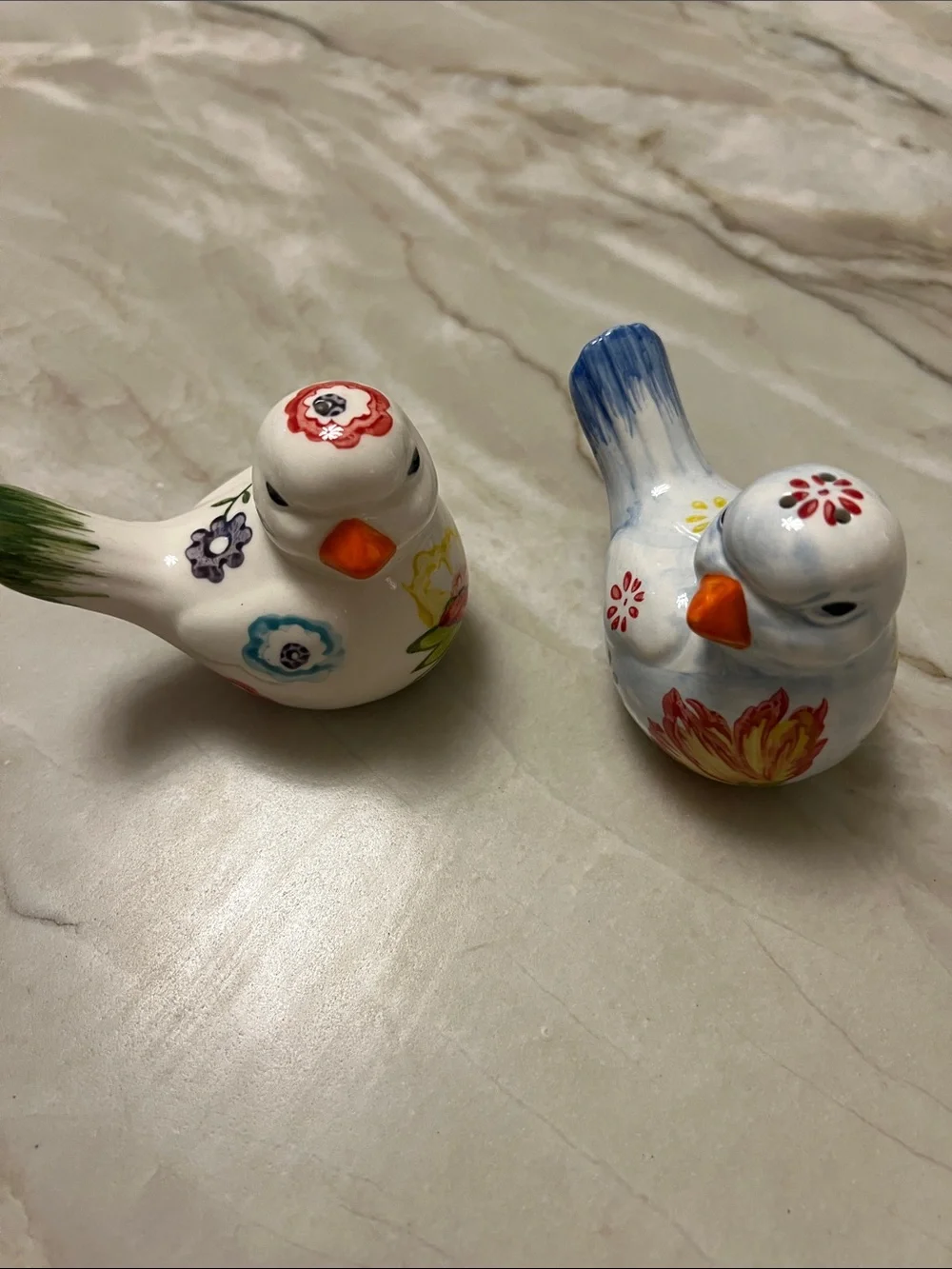 Charming Birds Salt & Pepper Shakers: Hand-Painted Ceramic Florals on Birds